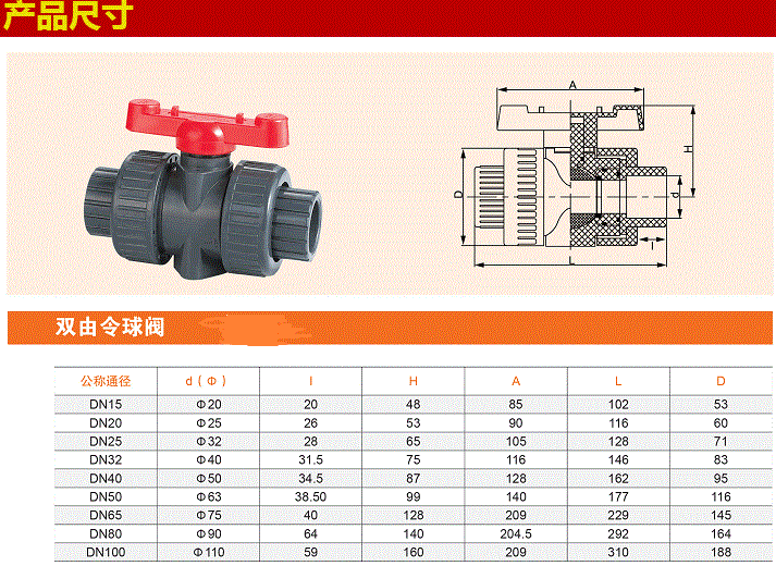 PVC雙由令球閥尺寸